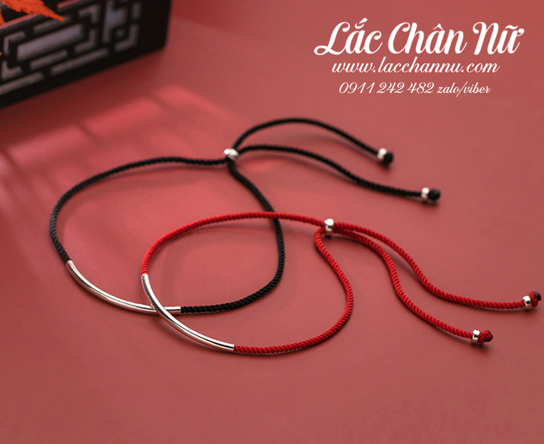 Lắc chân bạc vải đen cá tính LCBN243